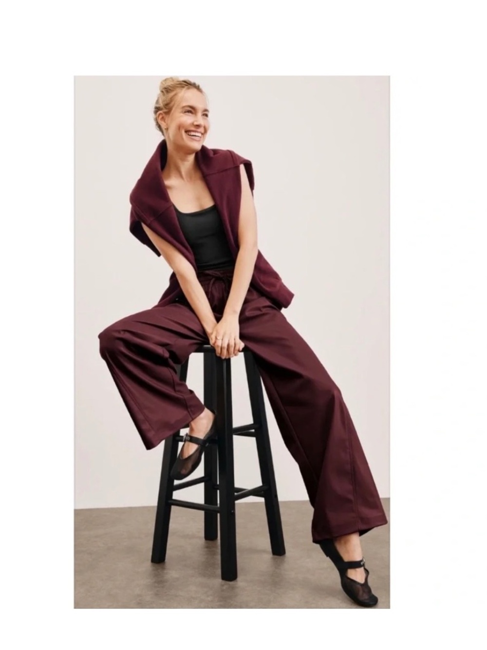 Beyond Yoga Dark Cherry Faux Leather Wide Leg Pant Size Medium